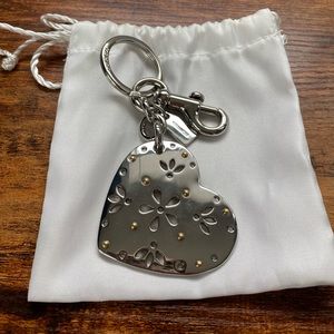 New! Coach heart keychain with bag. Silver with gold accents